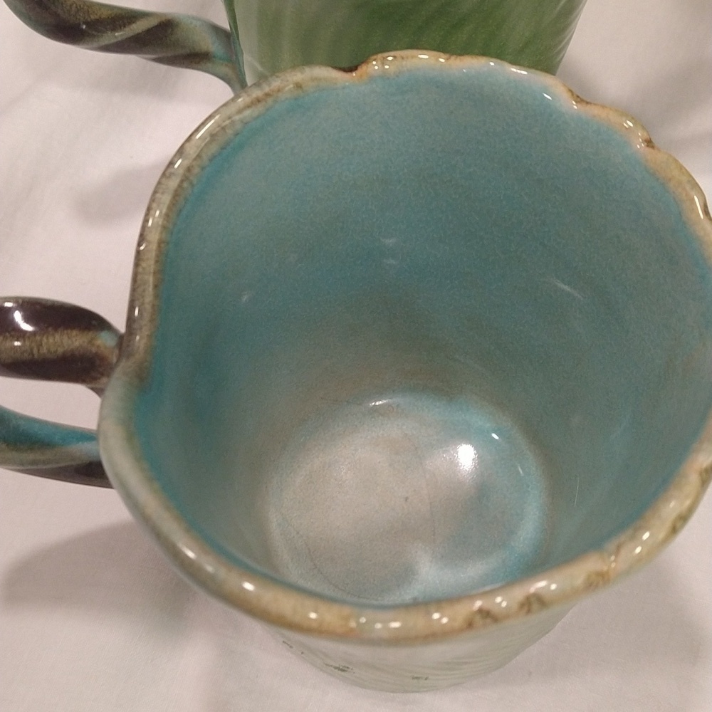 4 leaf mugs hand painted Italy Neiman Marcus aqua green coastal extra large - Picture 6 of 9
